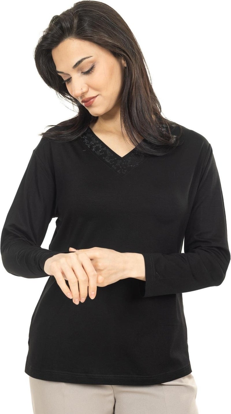 Mutlu City Women Middle Age and Above New Model V Neck Plain Model Mother Cotton Blouse 30565  - Image 3