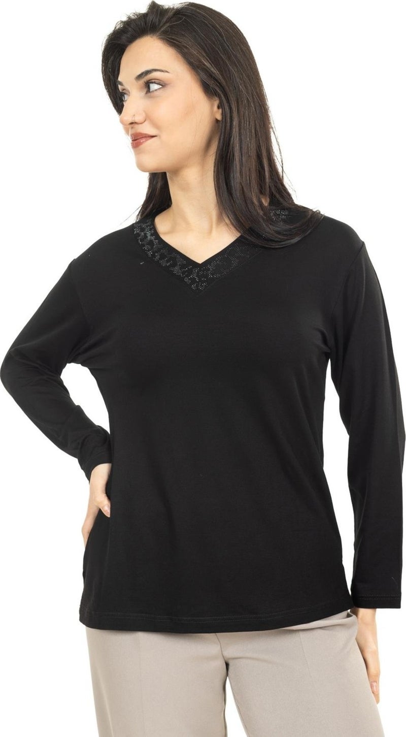 Mutlu City Women Middle Age and Above New Model V Neck Plain Model Mother Cotton Blouse 30565  - Image 5