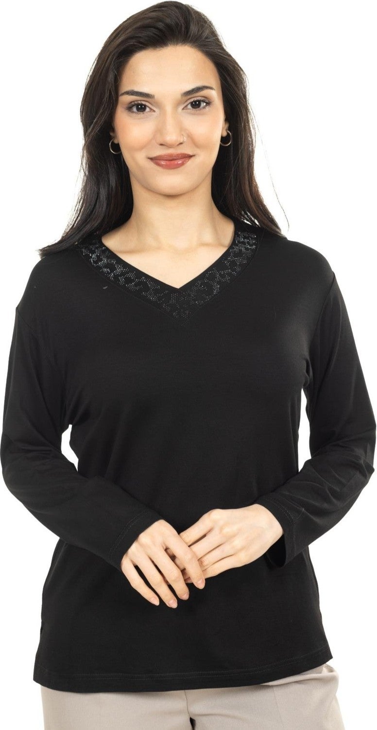 Mutlu City Women Middle Age and Above New Model V Neck Plain Model Mother Cotton Blouse 30565  - Image 1
