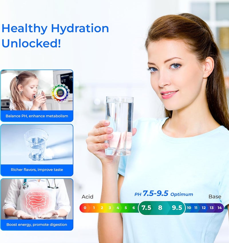 Waterdrop فلتر مياه قلوي WD-ALK35، فلتر قلوي لنظام التناضح العكسي، توازن pH واستعادة المعادن لفلتر RO القلوي، فلتر مياه تحت الحوض، توصيل سريع 1/4" - Image 3