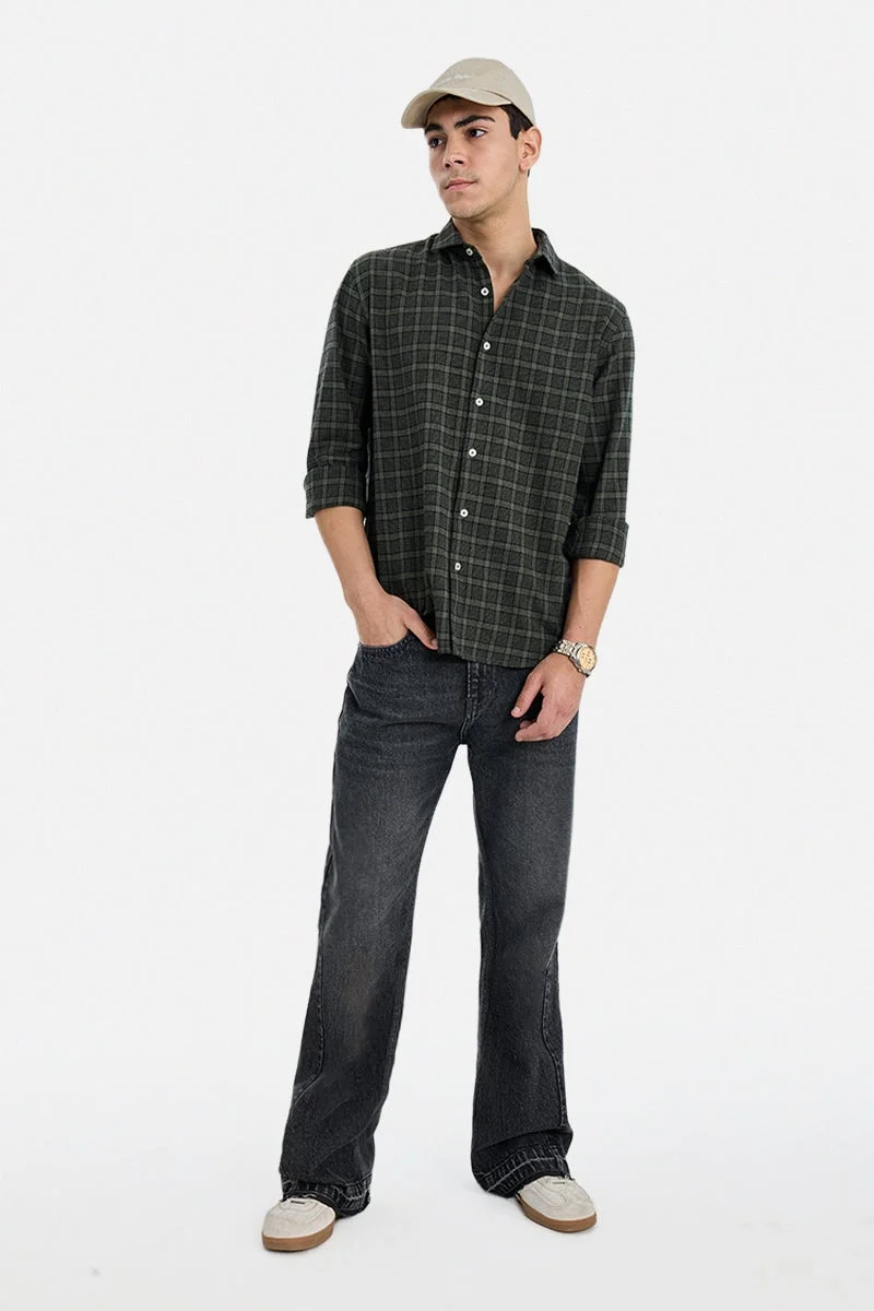 SNITCH Olive Checkered Long Sleeve Regular Fit Shirt