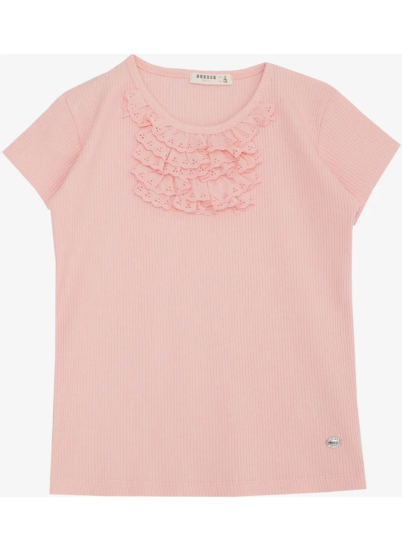 بريز Girl's T-Shirt Laced Corduroy 4-8 Years, Salmon