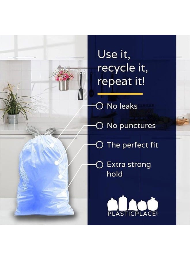 Plasticplace Custom Fit Trash Bags Simplehuman (x) Code H Compatible, Tinted Blue Drawstring Garbage, Liners 8-9 Gallon, 30-35 Liter, 18.5" x 28", 100 Count - Image 2