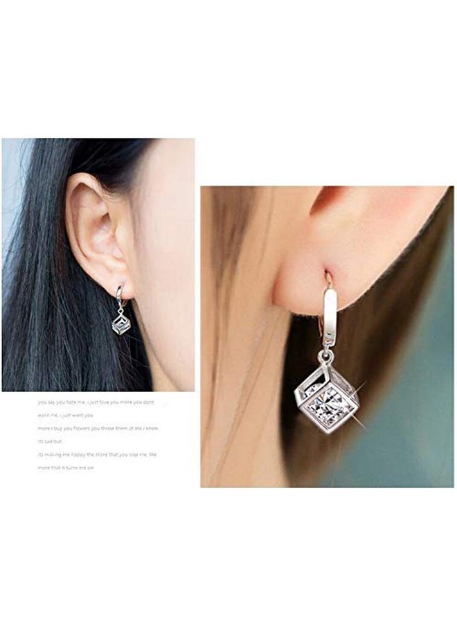 Crystalline Azuria White Zirconia Crystals Cube Set Pendant Necklace 18 Inches Dangle Earrings 18K White Gold Plated  - Image 5