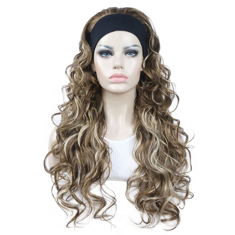 Aimole 26 inch Long Curly 3/4 Half Wig with Black Headband Premium Synthetic Women's Wig Natural Cut Hair(L12-26)