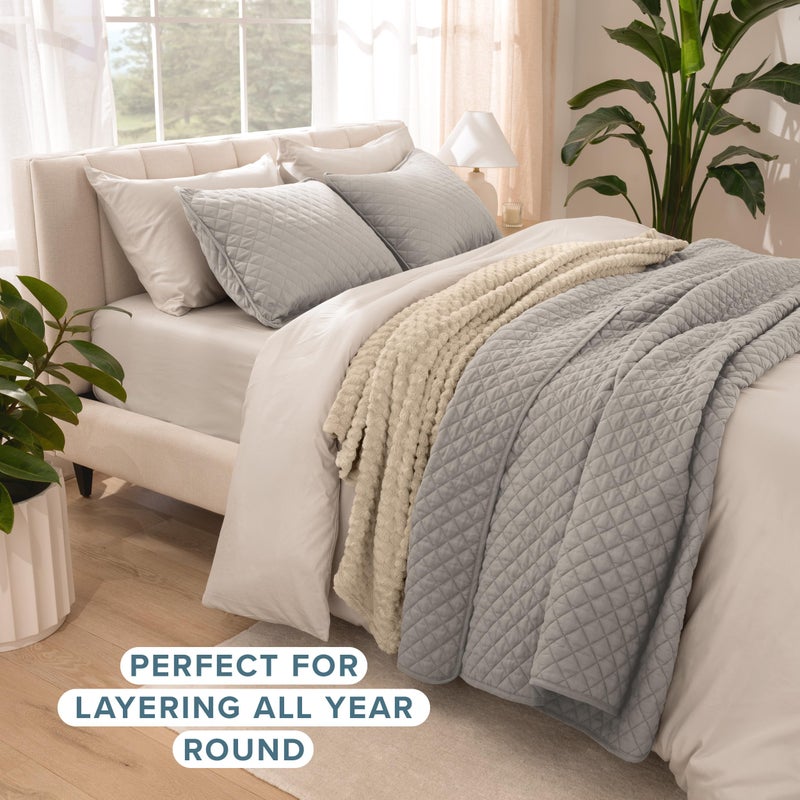 Bare Home Coverlet Set - Twin/Twin Extra Long - Lightweight Bed Decor - Comforter Alternative - All-Season Quilted Bedspread (Twin/Twin XL, Light Grey) - Image 3