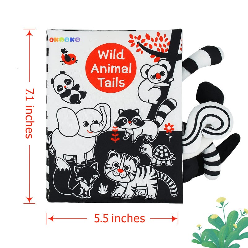 OKOOKO Soft Baby Book Black and White High Contrast Animals Tails Book Bath Toy Montessori Sensory Stroller Toy Non-Toxic Crinkle Washable Early Education for Baby Infant Toddler - Image 2