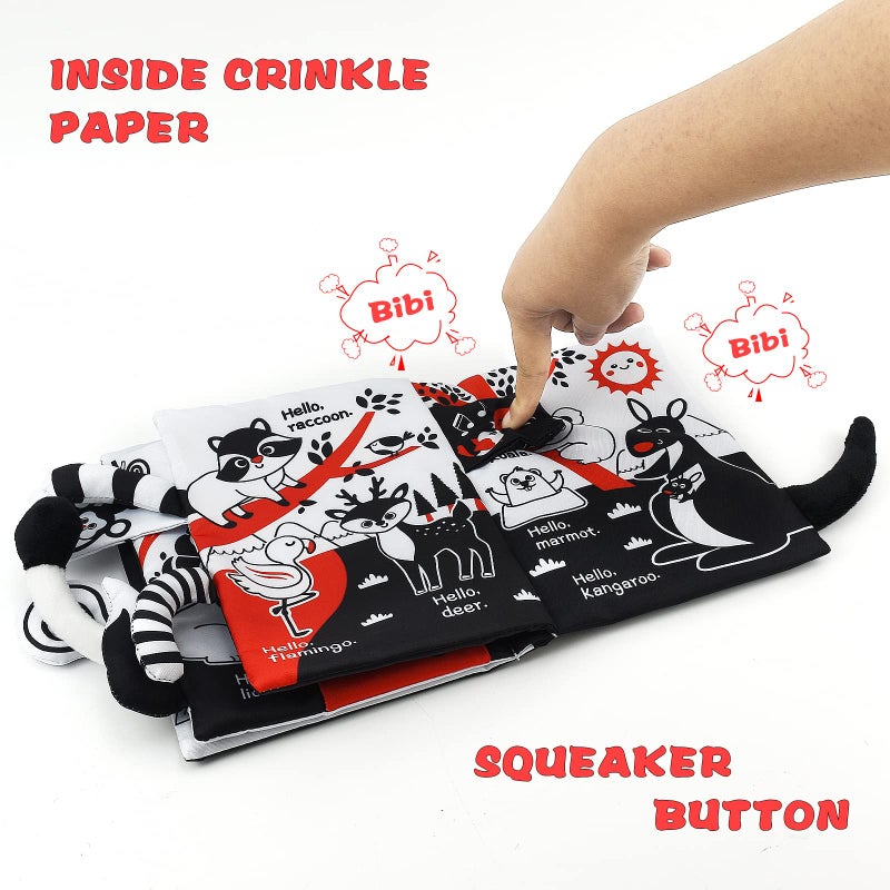 OKOOKO Soft Baby Book Black and White High Contrast Animals Tails Book Bath Toy Montessori Sensory Stroller Toy Non-Toxic Crinkle Washable Early Education for Baby Infant Toddler - Image 5