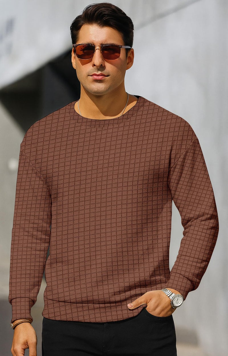 KAJARU Quilted Pattern Long Sleeve Sweatshirt, Round Neck, Men's Casual Pullover, Grey, Black, Beige (in, Alpha, 2XL, Coffee) - Image 5
