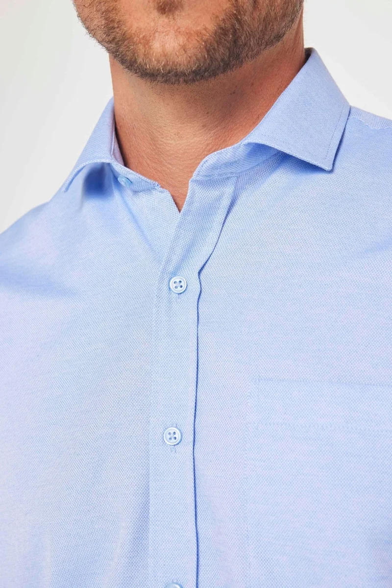 تودورس Men's Classic Fit Long Sleeve Cotton Easy Iron Dobby Blue Shirt
