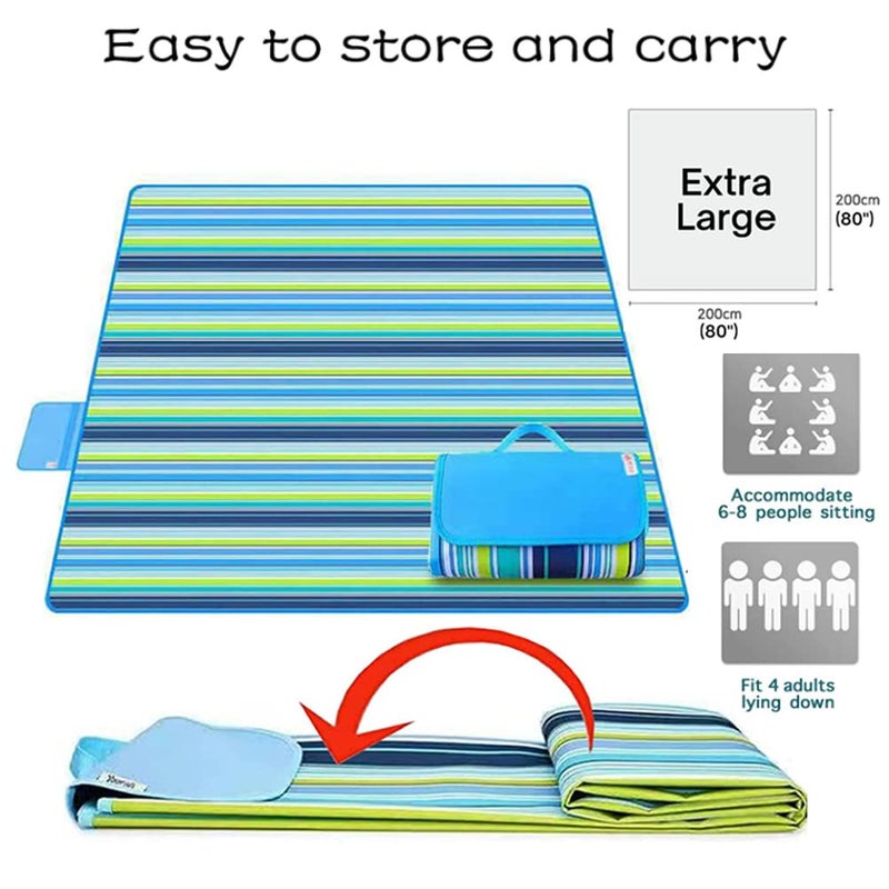 LRUUIDDE Large 80"x 60" Beach Blanket, Outdoor Picnic Blankets, Waterproof Sandproof Portable Blankets, Foldable and Lightweight for Spring Summer Camping, Beach, Park (Blue) - Image 5