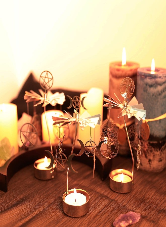 Mooncraftlogy Spinning Tea Light Candle Holder, Silver Triple Moon Carousel Tealight Display, Metal Rotating Witch Decor for Altar Tables, Valentine's Day, Party Decor, Gifts - Image 5