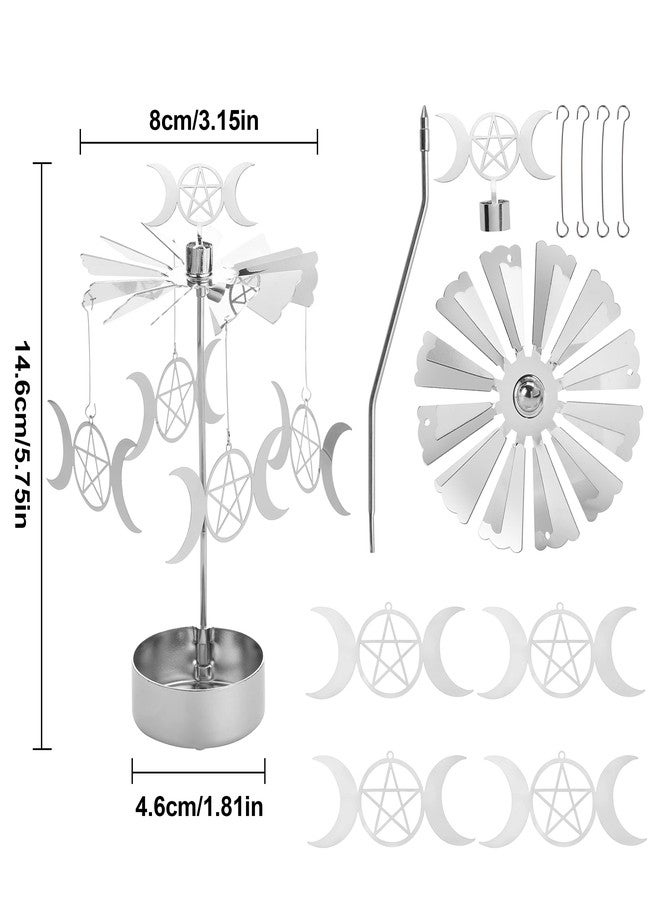 Mooncraftlogy Spinning Tea Light Candle Holder, Silver Triple Moon Carousel Tealight Display, Metal Rotating Witch Decor for Altar Tables, Valentine's Day, Party Decor, Gifts - Image 4