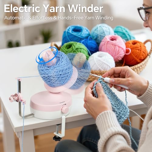 Yocrefun Electric Yarn Winder Automatic Yarn Ball Winder for Crocheting Knitting Stepless Speed Easy to Use Efficient Large Capacity Yarn Cake Maker Ideal Gift for Yarn Lovers Pink - Image 3