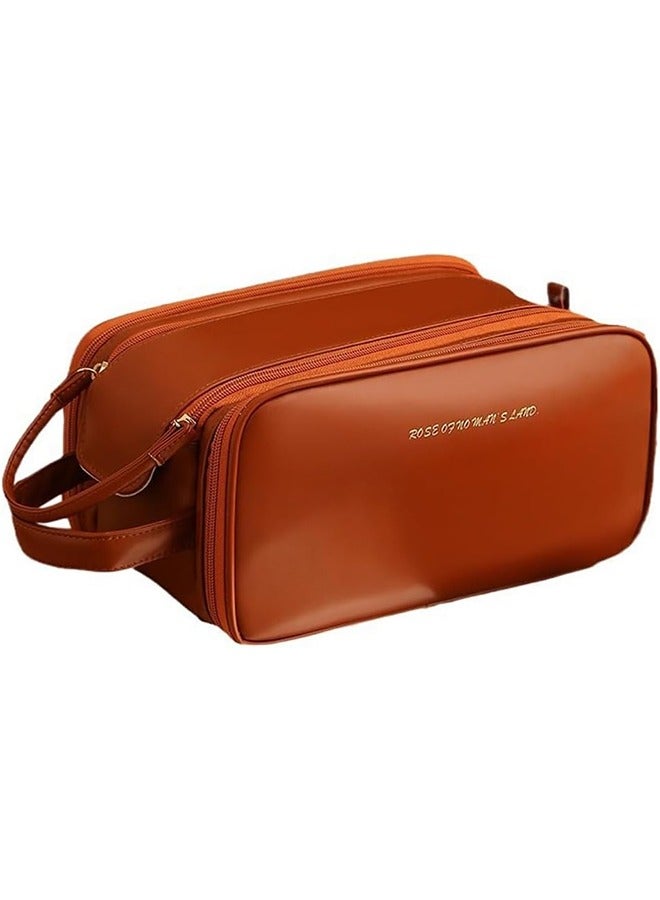 حقيبة مستحضرات تجميل كبيرة السعة للسفر، حقيبة أدوات زينة من جلد البولي يوريثان بسحاب لأدوات الزينة، مستحضرات التجميل، فرشاة المكياج، حقيبة تنظيم مكياج محمولة مقاومة للماء للسفر والاستخدام المنزلي - Image 1