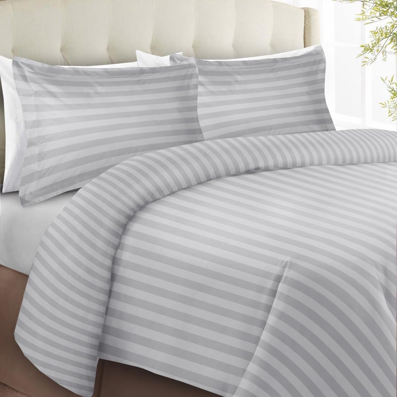 MOONLIGHT20015 King Size Duvet Cover Sets Reversible Stripes Satin Bedding Set with 2 Pillowcases Soft Hypoallergenic Duvet Covers (Silver 230x220) - Image 2