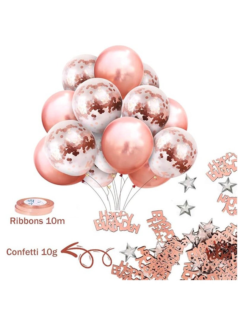 Rose Gold Birthday Party Decoration,Happy Birthday Banner, Rose Gold Fringe Curtain, Foil Tablecloth, Heart Star Foil Confetti Balloons,Table Confetti for Women Girl Birthday Party - Image 5