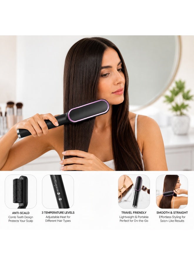 NOVA TECH Electric Hair Straightener Brush Fast Heating Anti-Scald Hair Straightening Comb for Styling - Image 2