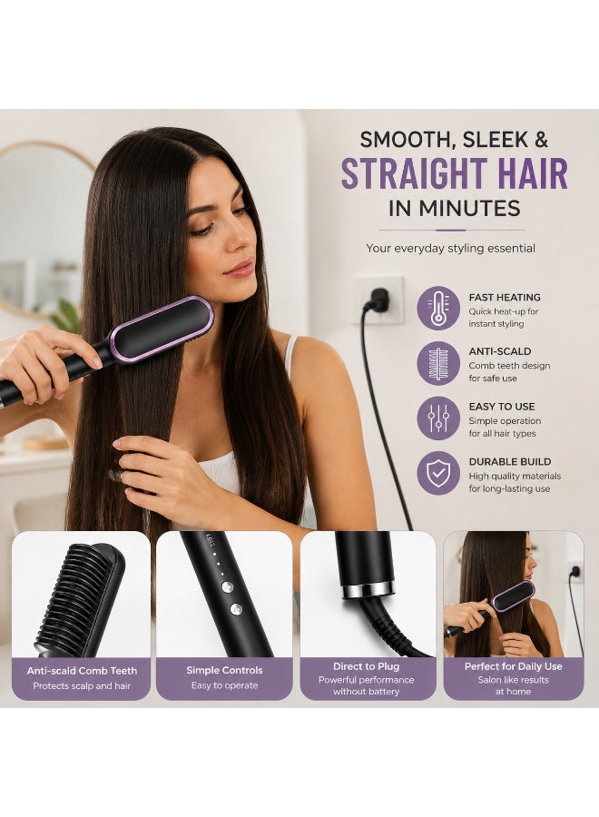 NOVA TECH Electric Hair Straightener Brush Fast Heating Anti-Scald Hair Straightening Comb for Styling - Image 3