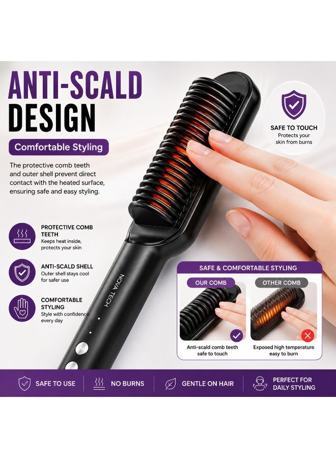 NOVA TECH Electric Hair Straightener Brush Fast Heating Anti-Scald Hair Straightening Comb for Styling - Image 5