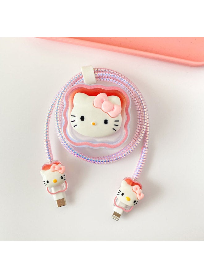 Wave Gradient Charger Protective Cover For Apple British 20w Fast Charge 15promax Data Cable Protective Cover-Colour:For Apple 20w British Standard - Wavy Gradient Three-dimensional Pink Bow Headband + 2 Cord Sets + 1m Laser Pink Rope + Straps - Image 3