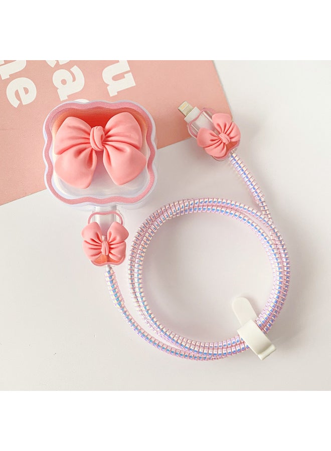 Wave Gradient Charger Protective Cover For Apple British 20w Fast Charge 15promax Data Cable Protective Cover-Colour:For Apple 20w British Standard - Wavy Gradient Three-dimensional Pink Bow Headband + 2 Cord Sets + 1m Laser Pink Rope + Straps - Image 1