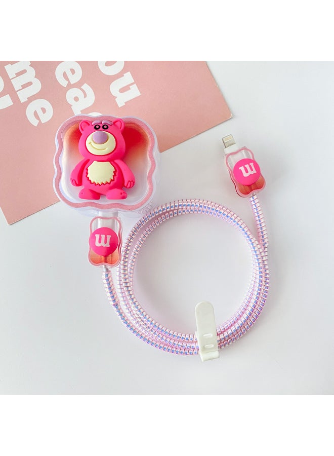 Wave Gradient Charger Protective Cover For Apple British 20w Fast Charge 15promax Data Cable Protective Cover-Colour:For Apple 20w British Standard - Wavy Gradient Three-dimensional Pink Bow Headband + 2 Cord Sets + 1m Laser Pink Rope + Straps - Image 5