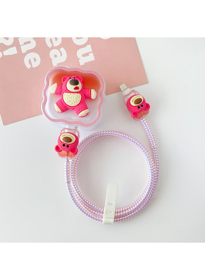 Wave Gradient Charger Protective Cover For Apple British 20w Fast Charge 15promax Data Cable Protective Cover-Colour:For Apple 20w British Standard - Wavy Gradient Three-dimensional Pink Bow Headband + 2 Cord Sets + 1m Laser Pink Rope + Straps - Image 4