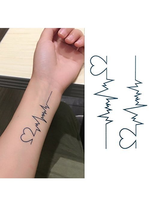 Oottati Small Cute Temporary Tattoo Heartbeat Wrist (Set of 2) 