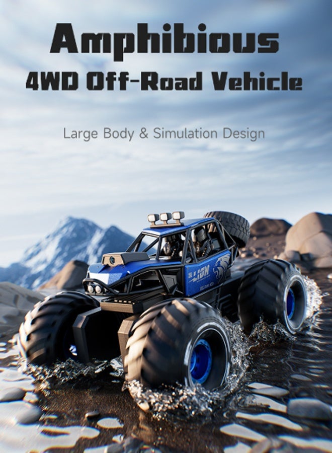 High-Speed Amphibious All-Terrain RC Monster Truck Toy, 15Km/h, Blue - Image 2