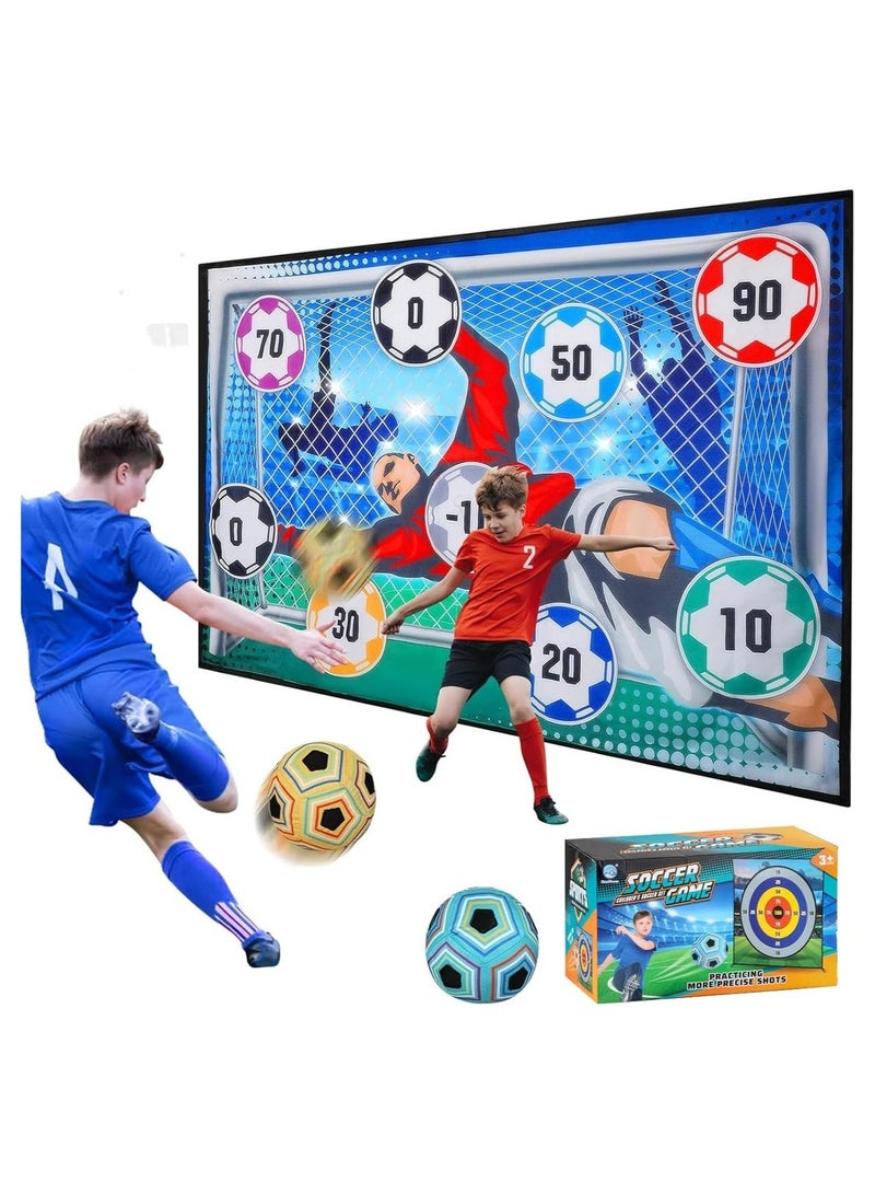 مجموعة لعبة كرة القدم للأطفال – تشمل هدفًا من القماش، كرتين لاصقتين ناعمتين، خطاطيف، أشرطة وتثبيت أرضي، لعبة رياضية داخلية وخارجية للصغار - Image 1