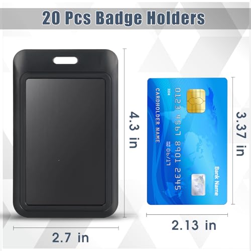 JEFURE 20 Pcs Black Badge Holder, Sliding Vertical Plastic Name Badge Holders, ID Holder with Clear Window for ID Credit Cards, Proximity Key Cards, Driver's Licenses, Passes - Image 2
