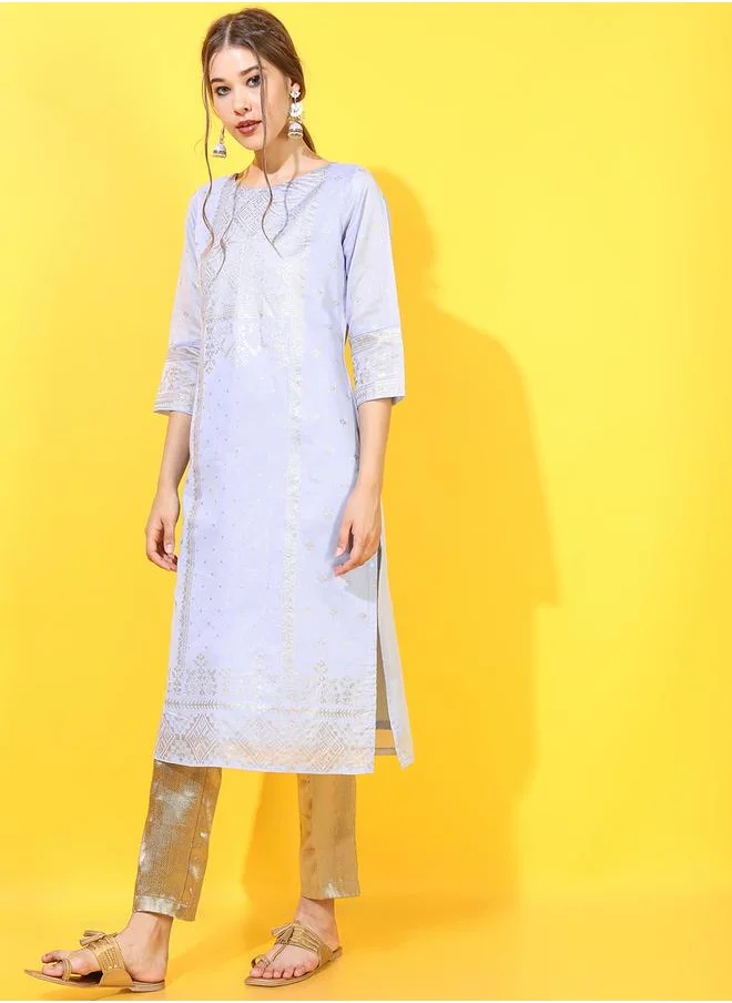 Vishudh Women Blue Ethnic Motifs Printed Kurta by Styli