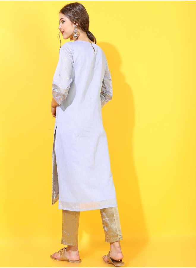 Vishudh Women Blue Ethnic Motifs Printed Kurta by Styli  - Image 3