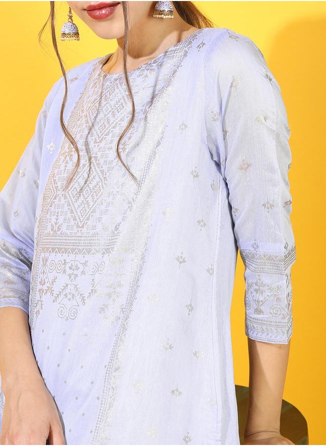 Vishudh Women Blue Ethnic Motifs Printed Kurta by Styli  - Image 4