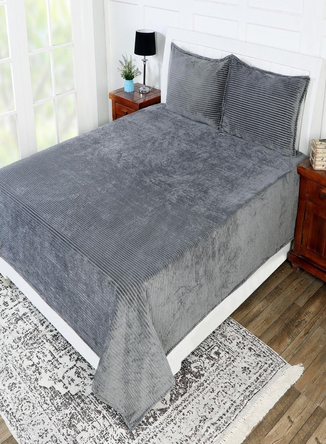RD TREND 210 TC 190 GSM Flannel Warm bedsheets for Winter Double Flat Size (90 x 100 Inches) with 2 Pillow Cover Size (18x28 Inches) Colour Light Grey, Striped - Image 4