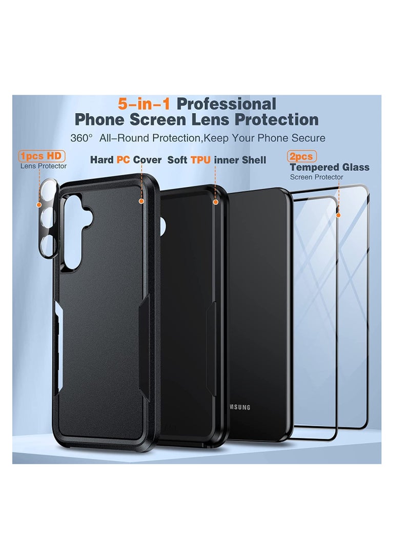 Anmi [1+2+1]Case for Samsung Galaxy A14 5G, with Tempered Glass Screen Protectors (2PCS)&HD Lens Protector (1PCS) (Black) - Image 3