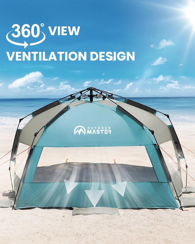OutdoorMaster Beach Tent Sun Shelter for 3-4 Person, Pop Up Beach Tent Easy Setup with Sandbags, Portable Sun Shade Canopy with Carrying Bag for Beach & Outdoor, UPF50+ UV Protection, Family Size - Image 5