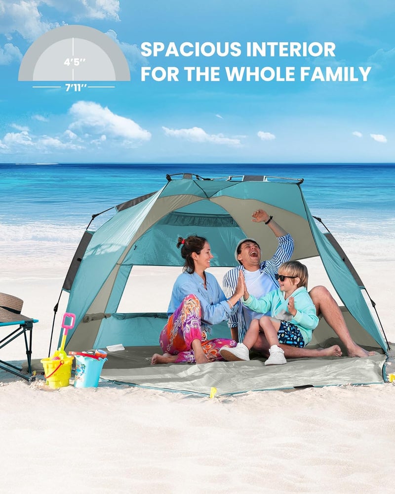 OutdoorMaster Beach Tent Sun Shelter for 3-4 Person, Pop Up Beach Tent Easy Setup with Sandbags, Portable Sun Shade Canopy with Carrying Bag for Beach & Outdoor, UPF50+ UV Protection, Family Size - Image 4
