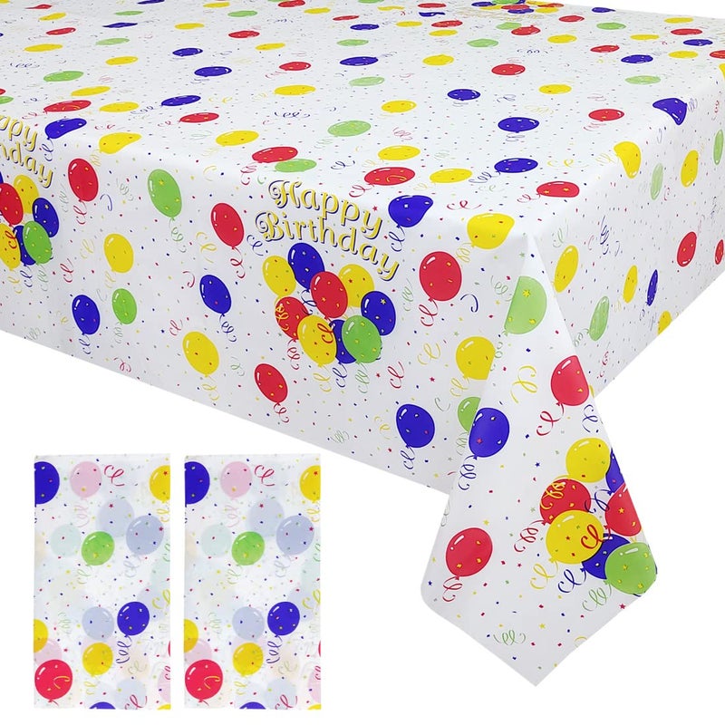 Mulbozy Colorful Balloons Plastic Tablecloth Rectangle  2 Pcs Party Tablecloth Disposable for Party Happy Birthday Baby Shower Decorations Supplies 108 x 54 inch