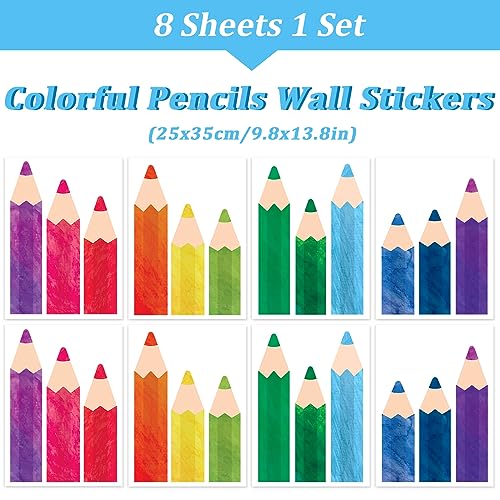 Whaline 8 Sheets Colorful Pencils Wall Decals Waterproof Watercolor Pencils Wall Stickers Educational Peel and Stick Removable Wall Corner Stickers for Playroom Classroom Living Room Blackboard Decor - Image 2