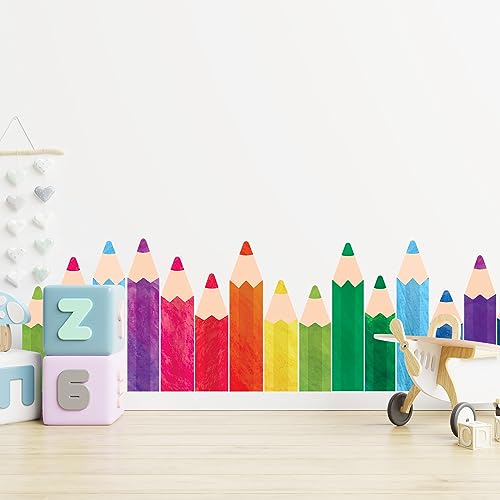Whaline 8 Sheets Colorful Pencils Wall Decals Waterproof Watercolor Pencils Wall Stickers Educational Peel and Stick Removable Wall Corner Stickers for Playroom Classroom Living Room Blackboard Decor - Image 5