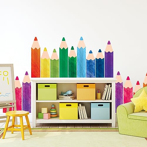 Whaline 8 Sheets Colorful Pencils Wall Decals Waterproof Watercolor Pencils Wall Stickers Educational Peel and Stick Removable Wall Corner Stickers for Playroom Classroom Living Room Blackboard Decor - Image 4