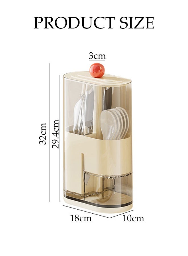Multifunctional Kitchen Cutlery Holder Cutlery Drainer Sink Caddy 2 Compartments with Drainer Press Open Lid Storage Bucket Household Lifting Storage Bucket for Chopsticks, Forks, Spoons  - Image 4