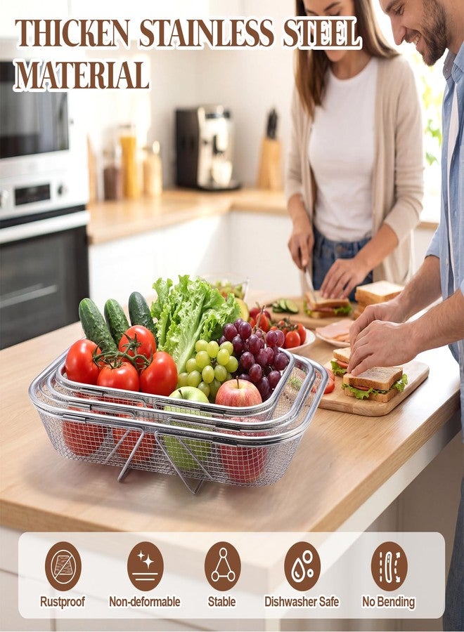 Yiyiring 3 Pcs Stainless Steel Over The Sink Colander 4/6/8 Quart Fine Mesh Strainers for Kitchen Multipurpose Strainer with Expandable Handles for Drain, Rinse Fruits, Vegetables, Dishwasher Safe - Image 4