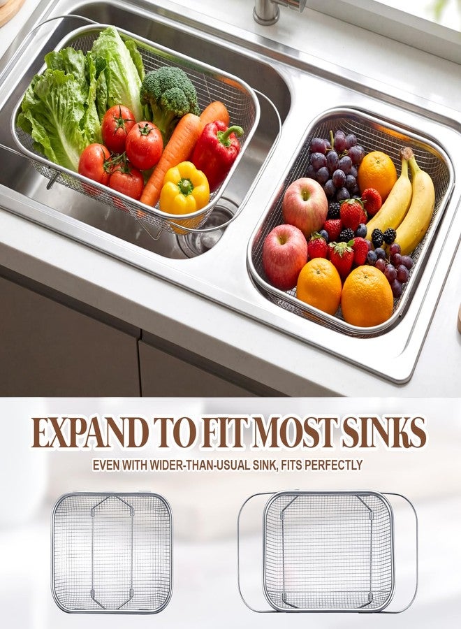 Yiyiring 3 Pcs Stainless Steel Over The Sink Colander 4/6/8 Quart Fine Mesh Strainers for Kitchen Multipurpose Strainer with Expandable Handles for Drain, Rinse Fruits, Vegetables, Dishwasher Safe - Image 5