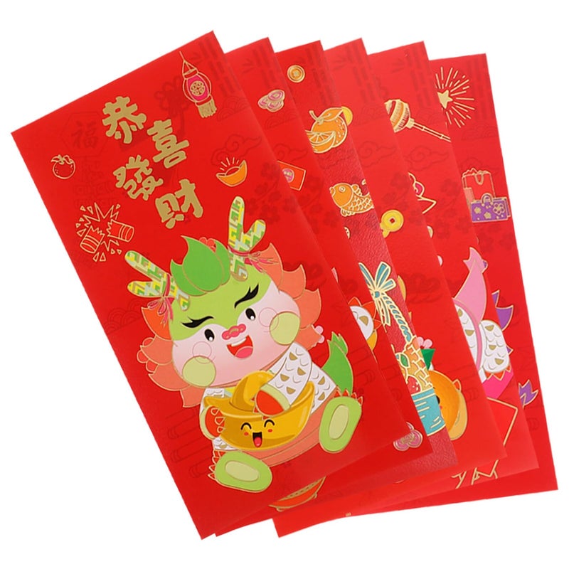 6pcs Red Dragon Design Foil Stamping Chinese New Year Lucky Money Envelopes - Image 2