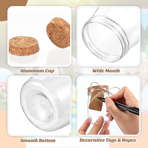 Nitial 50 Pack 5 oz Plastic Jars with Lids Bulk Yogurt Containers with Lids Gift Jars with DIY Craft Twine and Labels Gifts for Birthday Wedding Halloween Christmas Party Favor(Brown,Cork Lid) - Image 3