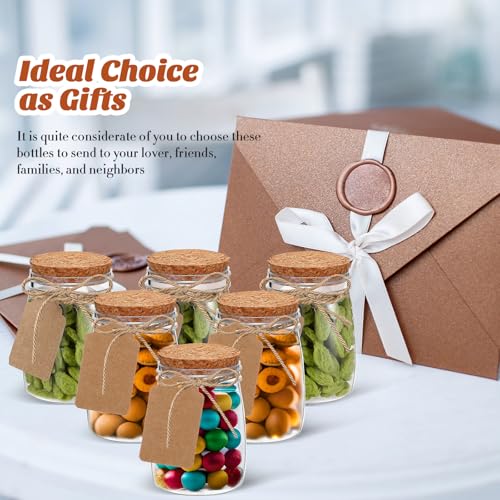 Nitial 50 Pack 5 oz Plastic Jars with Lids Bulk Yogurt Containers with Lids Gift Jars with DIY Craft Twine and Labels Gifts for Birthday Wedding Halloween Christmas Party Favor(Brown,Cork Lid) - Image 5