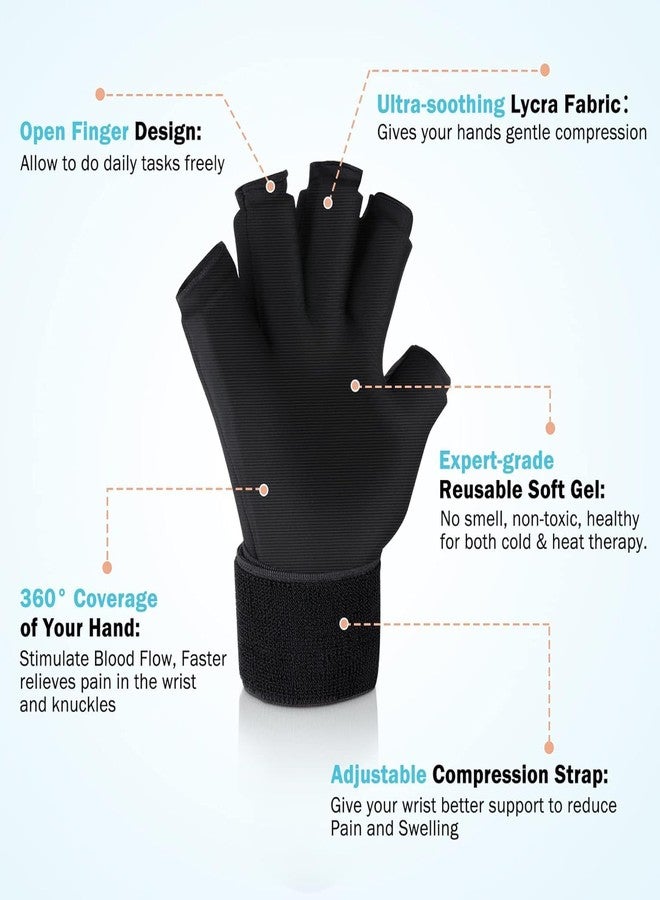 Jitaharay Finger Arthritis Compression Ice Glove for Pain Relief, Adjustable Wrist Strap Hand Wrist Ice Pack for Hot & Cold Therapy, Reusable Gel Cold Pack for Tendinitis, Carpal Tunnel, Black, Small - Image 3